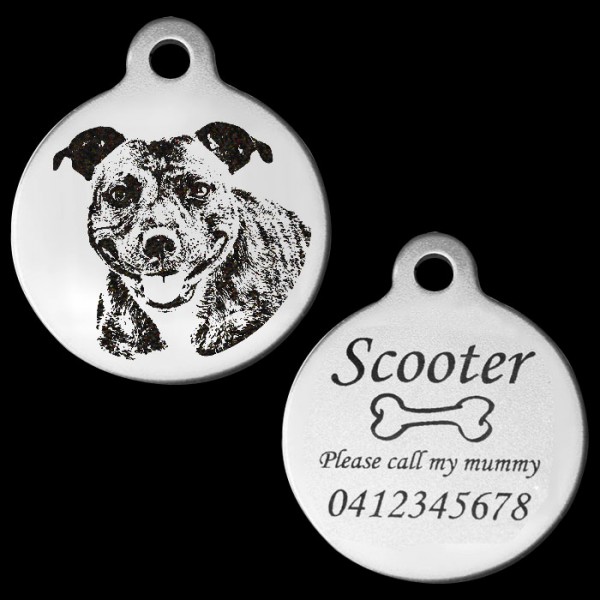 Cheeky Staffordshire Terrier Engraved 31mm Large Round Pet Dog ID Tag